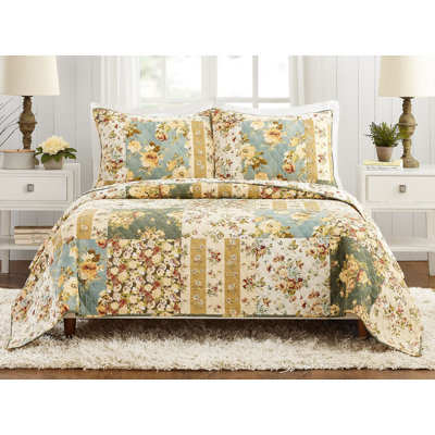 Floral Patch 3-Piece Cotton Quilt/Coverlet Set