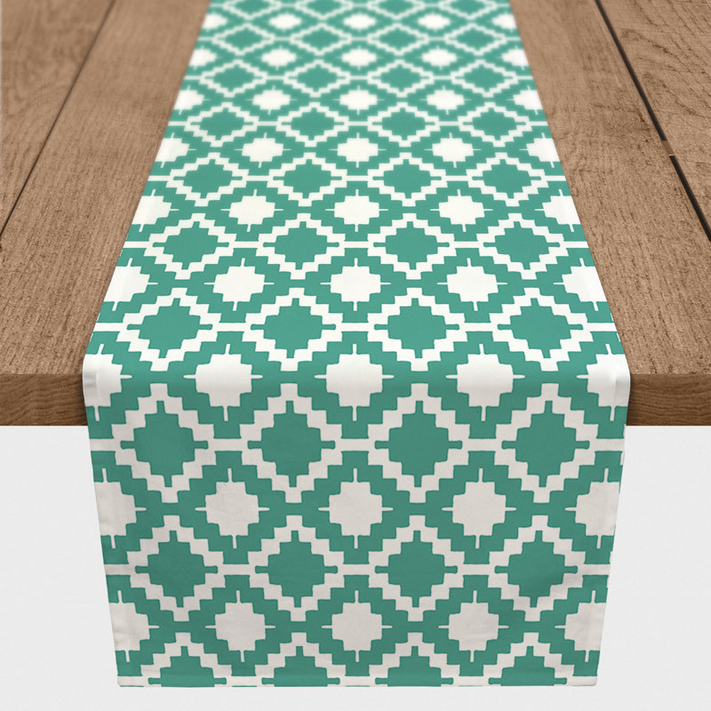 Chemin de table en losanges pointillé Nalston, 72 po x 16 po, Bleu sarcelle, Géométrique 3