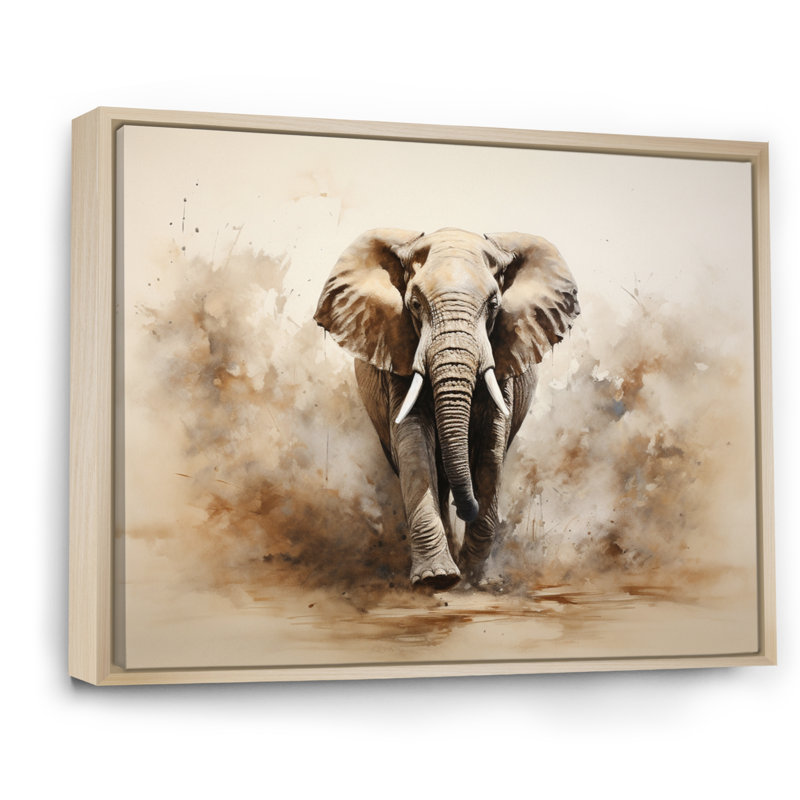 Minimalisme éléphant grâce I - reproduction sur toile, Cadre naturel flottant, H 30 po x l 40 po x P 1,5 po