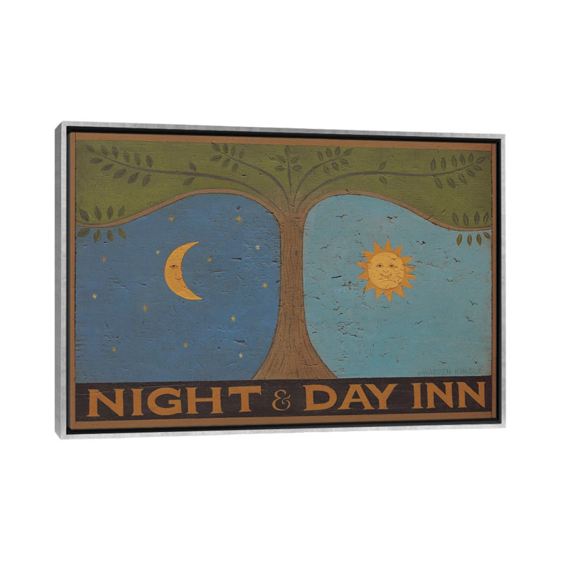 Night and Day Inn - reproduction d'art murale encadrée, H 32 po x l 48 po, Reproduction encadrée sans passe-partout