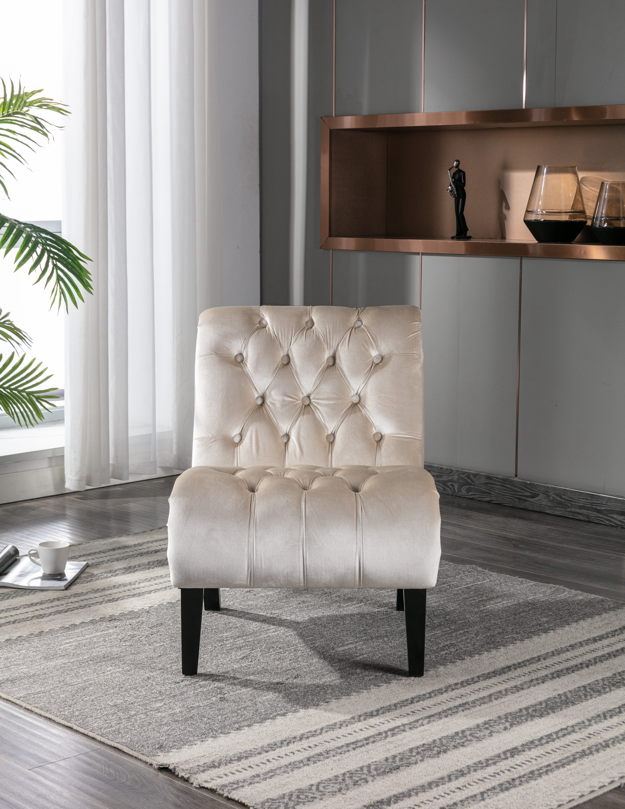 House of Hampton Dremon Modern Velvet Armless Accent Living Room Chair