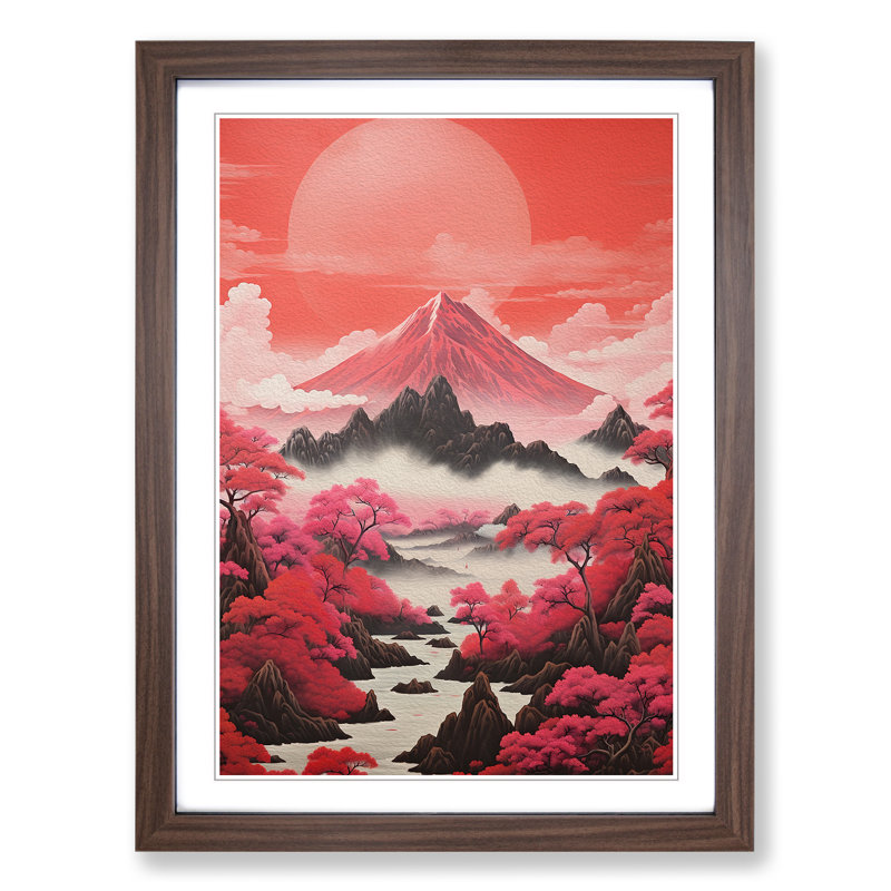 Japanese Mountains Neo-Plasticism - Single Picture Frame Print on Wood, Walnut Framed, 34cm H x 25cm W x 2cm D