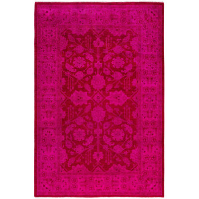 Tapis unique noué à la main Rachal - rose, 4 pi 1 po x 6 pi 1 po