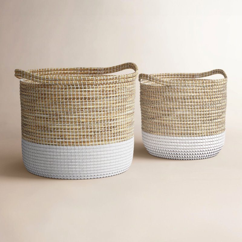 Panier de rangement décoratif et fonctionnel fait à deux tons avec poignées Seagrass