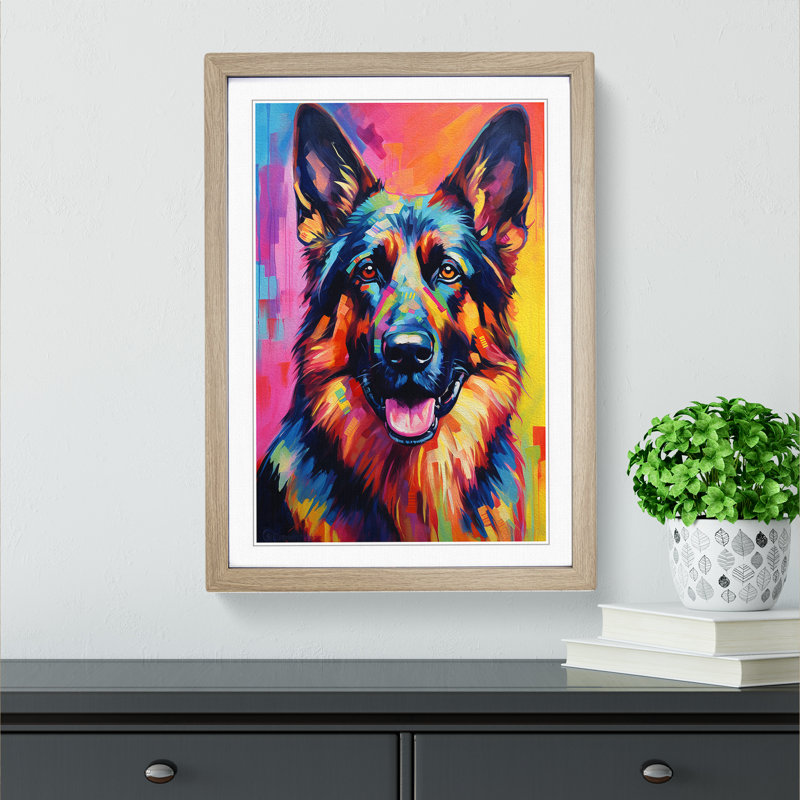 German Shepherd Informel - Framed Print, Oak Framed, 64cm H x 46cm W