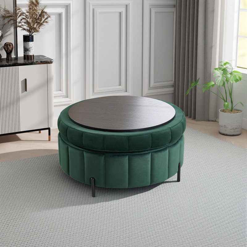 Repose-pieds rembourré avec rangement en velours, Vert