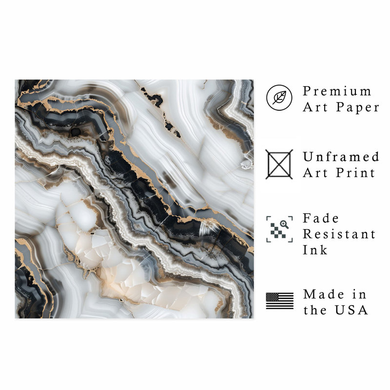 Abstract Gray Marble Geode Pattern XI Modern Unframed Art Print, 10" H x 10" W