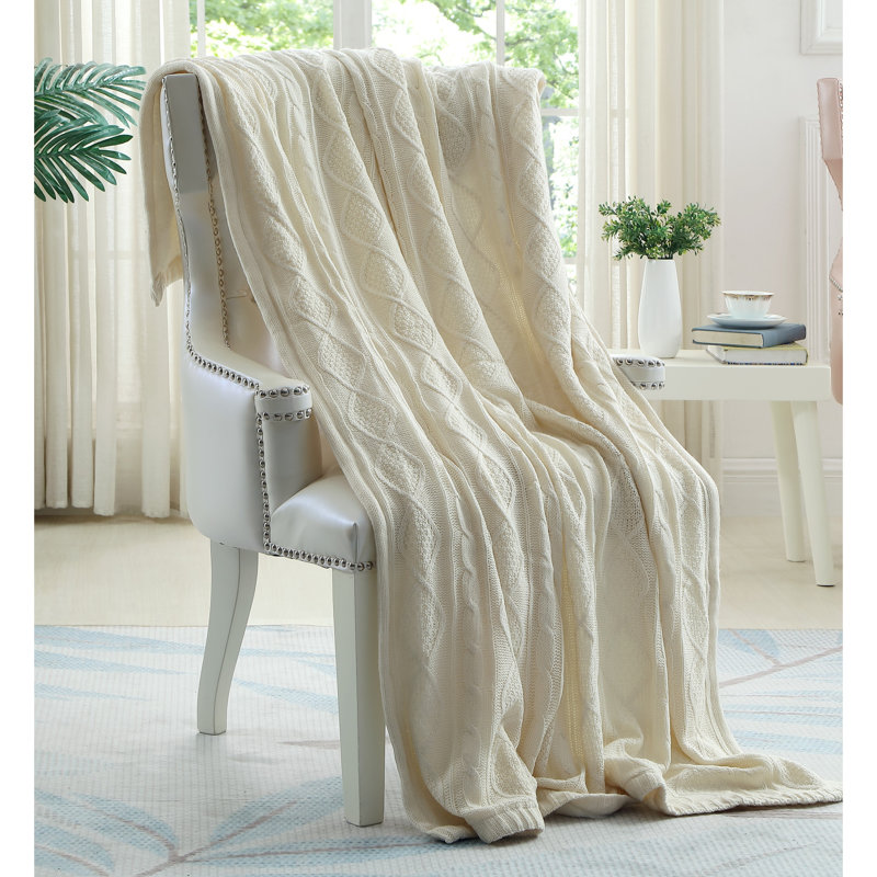 Jeté en tricot Yara 50 po x 60 po Yara, Blanc crème