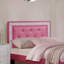 Structure de lit, similicuir rose, structure en bois d'unité centrale, pieds en tissu d'ameublement avec coussinets en lattes-407879373
