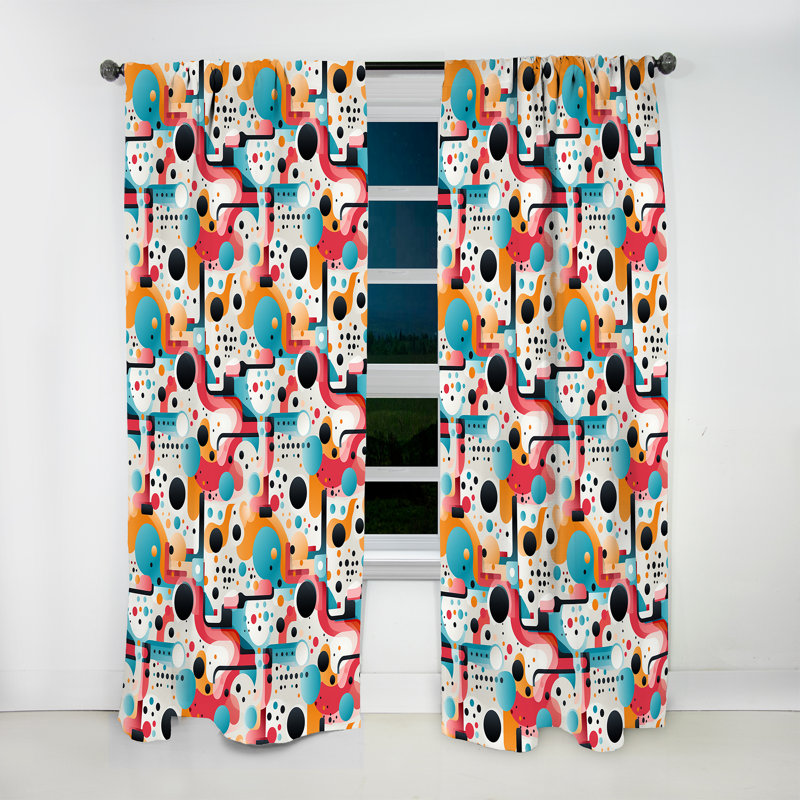 Natascha rose et bleu Mid-Century tendance motifs IV - Rideau abstrait - Velours obscurcissant - 1 panneau, L 52 po x L 90 po