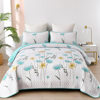 3 Pieces Floral Quilt Set Lightweight Farmhouse Style Coverlet Sets For All Season