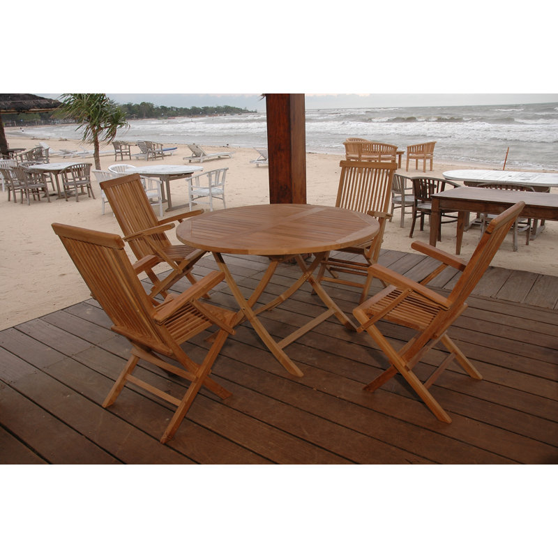 Grimbert 4 - Person Teak Wood Patio Dining Set with Round Table