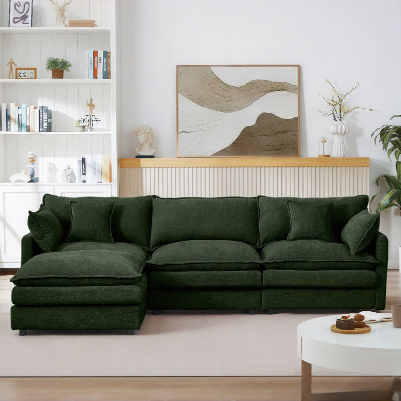 Modular Sectional Sofa, 102" L Shaped Couch Set For Living Room, 3-Seater Comfy Cloud Couches With Movable Ottoman, DIY Combination, Chenille