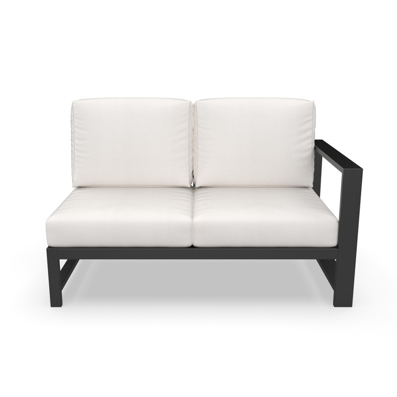 Oltjana Right Arm Outdoor Loveseat With Sunbrella Cushions, Right Hand Facing, Canvas Natural