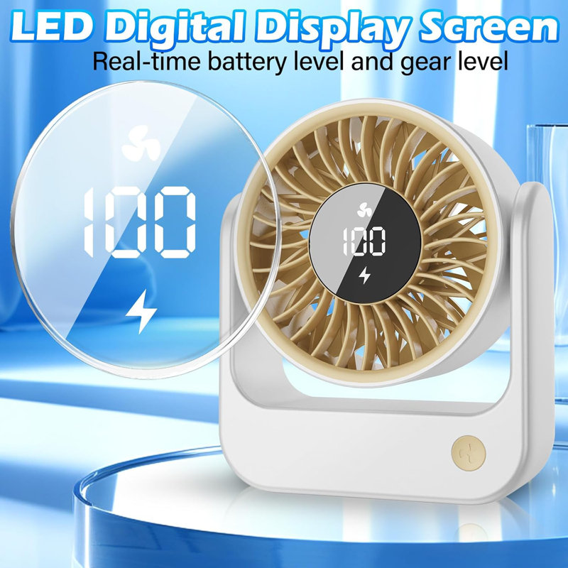 Desk Fan - Small Desk Fan With Digital Display, USB Rechargeable Fans, 360° Adjustment, 5 Speed Modes, Portable Desktop Table Cooling Fans For Home Office Makeup And Hot Flashes, Gifts For Men/Women