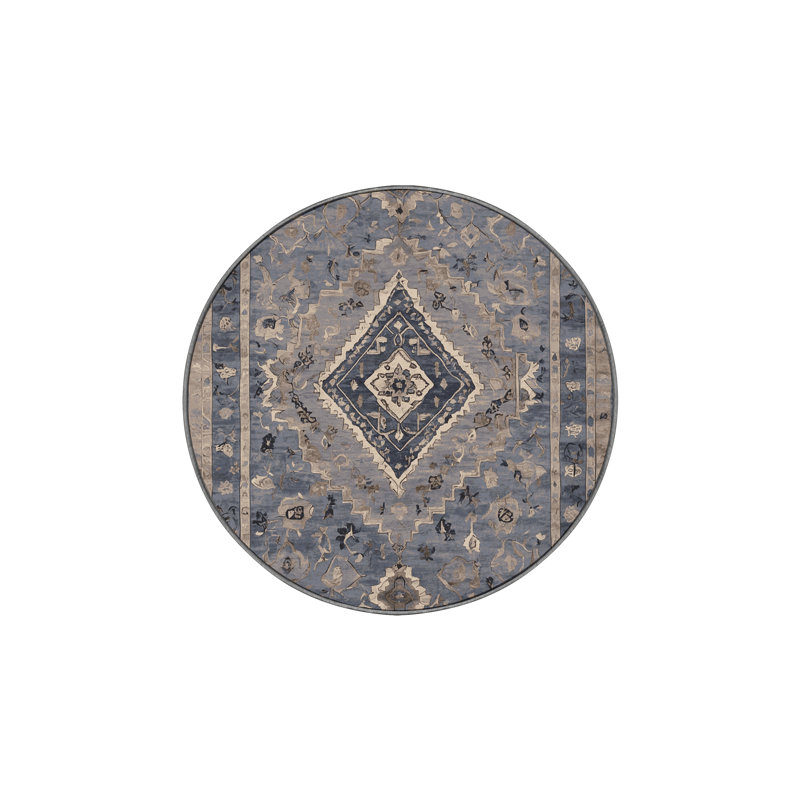 Machine Washable Gray Area Rug, Round 5'