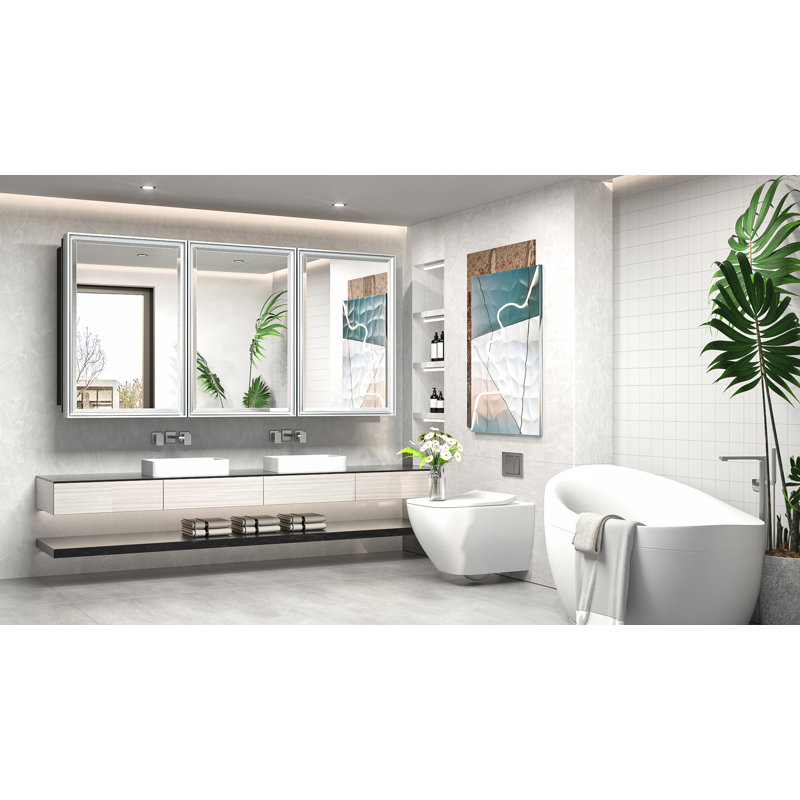 Armoire à pharmacie avec miroir et 3 tablettes Chouchanik, H 30 po x l 60 po x P 5,2 po, Argent