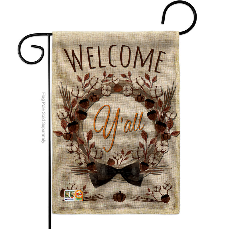 Drapeau de jardin 2 côtés en toile jute 1,5 x 1,1 pi. welcome y’all en coton à ressorts