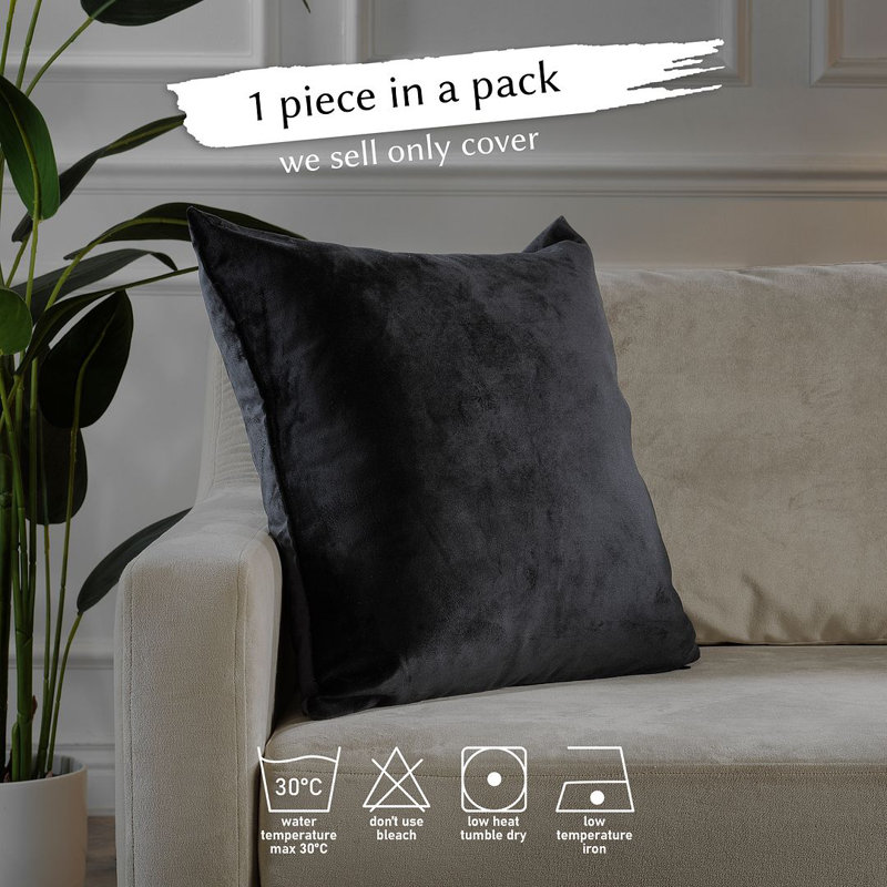 Housse de coussin en velours mat 1pc, Carré 26 po, Noir