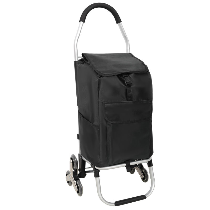 Chariot d'escalade avec roues triangulaires en acier inoxydable, chariot noir pliable avec sac Oxford imperméable amovible