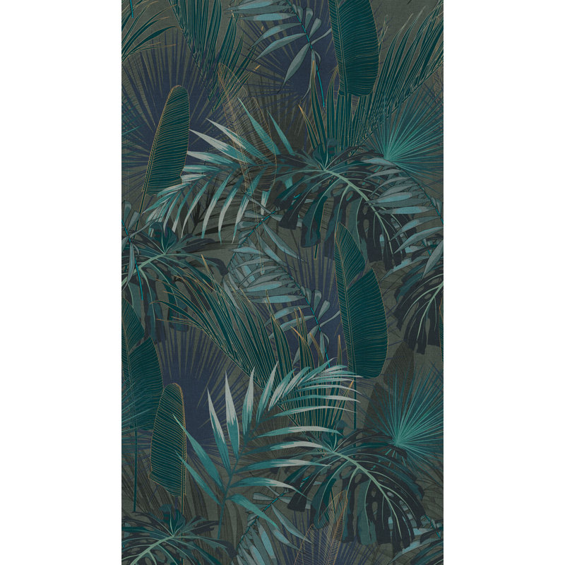Papier peint floral Rousey, Vert et bleu