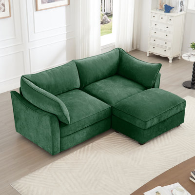 Chenille 2 - Seat With Footrest And , Pull Out Storage Drawer Under Each Seat, Crescent Shaped Design Wrapped Armrest Cushions, Piping Decor On Cushion Edges, Hidden In Seats, Soft Wear Chenille,
