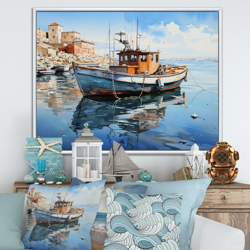 Port Harbor Reflections VI, Cadre flottant blanc, H 34 po x l 44 po x P 1,5 po