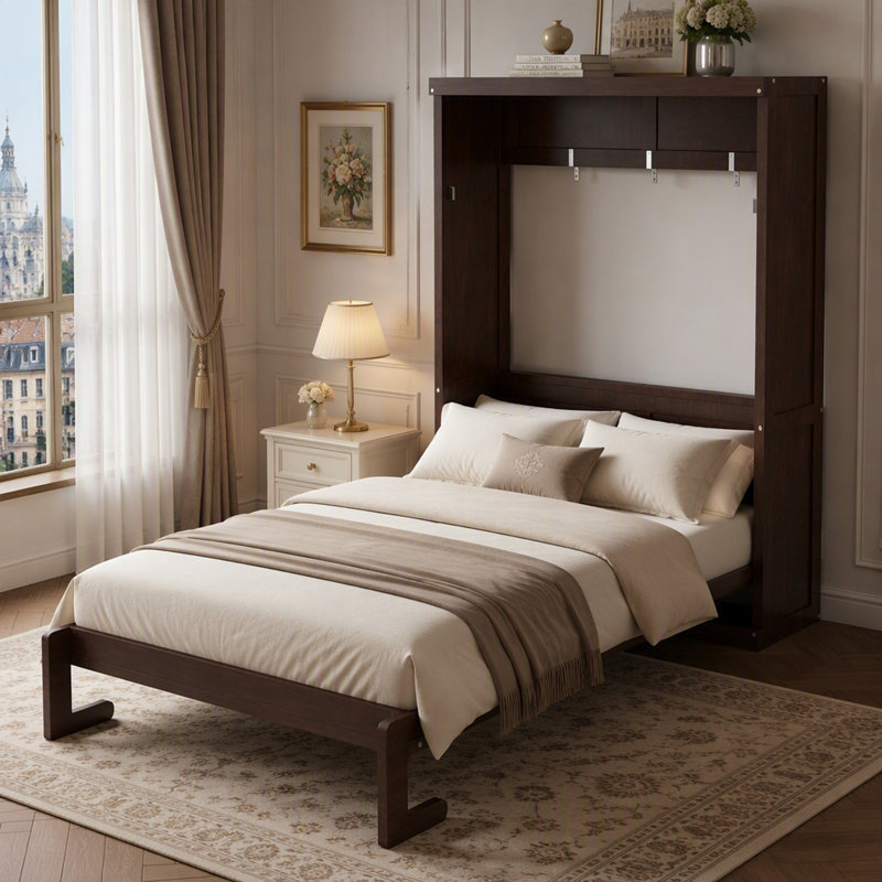 Lit escamotable simple avec armoire pliante, blanc, Lit simple, Blanc