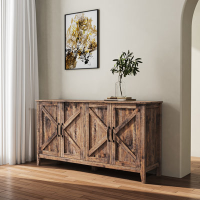 4-Door 4-Open Shelves Freestanding Sideboard - Practical And Elegant For Home Storage, Living Room, Bedroom, Office -Colored Storage Cabinet With 4 Doors & Open Versatile Use