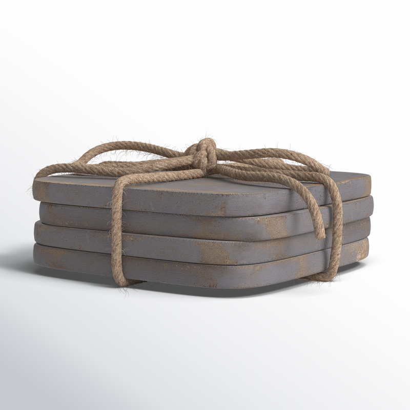 Amorita Wood Square 4 Piece Coaster Set, Gray