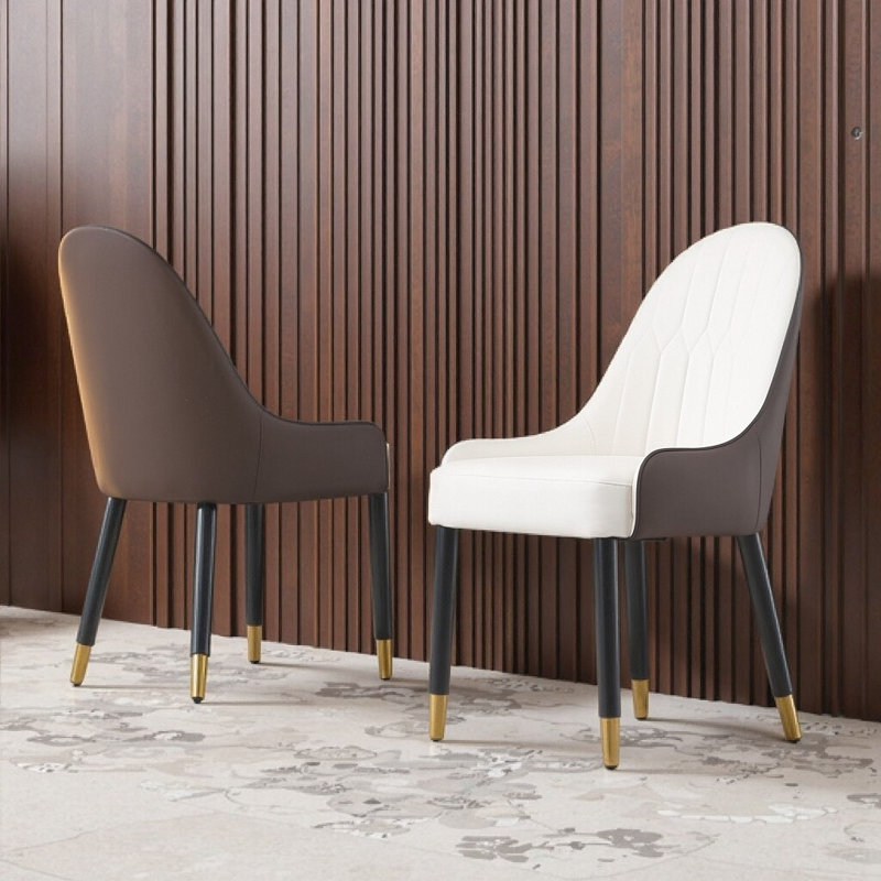 Ensemble de 2 chaises de salle à manger modernes - Revêtement en similicuir avec pieds en métal, Blanc / Brun