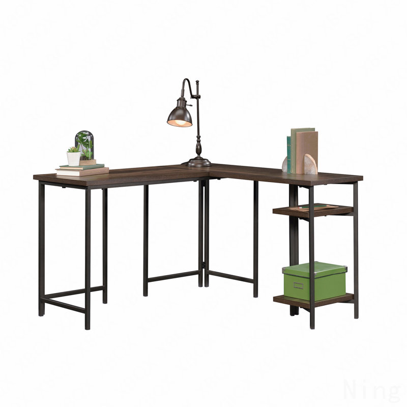 Bureau en L avec style rustique, finition brune