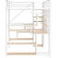 Lit mezzanine blanc avec escalier de rangement, bureau et tablettes avec bureau intégré et structure en métal