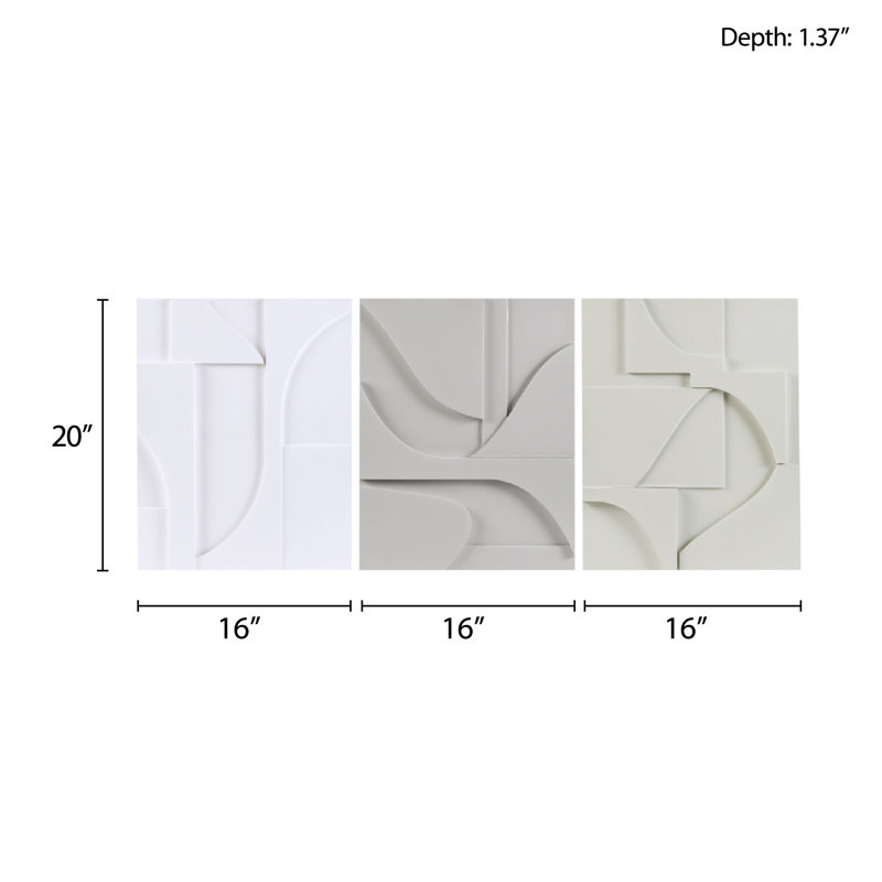 Neutral Geometric Carved MDF Wood 3-Piece Wall Art Set