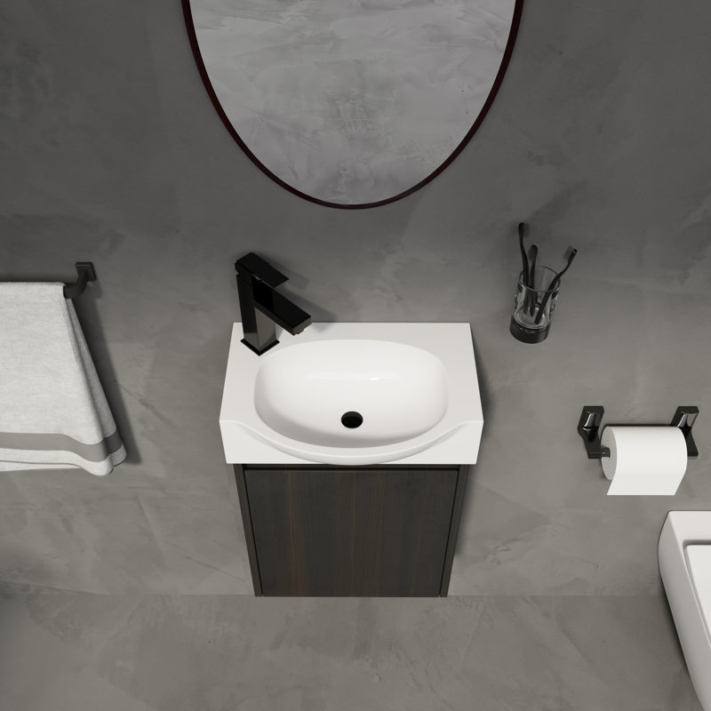 Ensemble de meuble-lavabo de salle de bain 16 po pour petit espace, petit meuble-lavabo moderne avec lavabo en céramique, ensemble d'armoires pour petit lavabo de salle de bain, noir