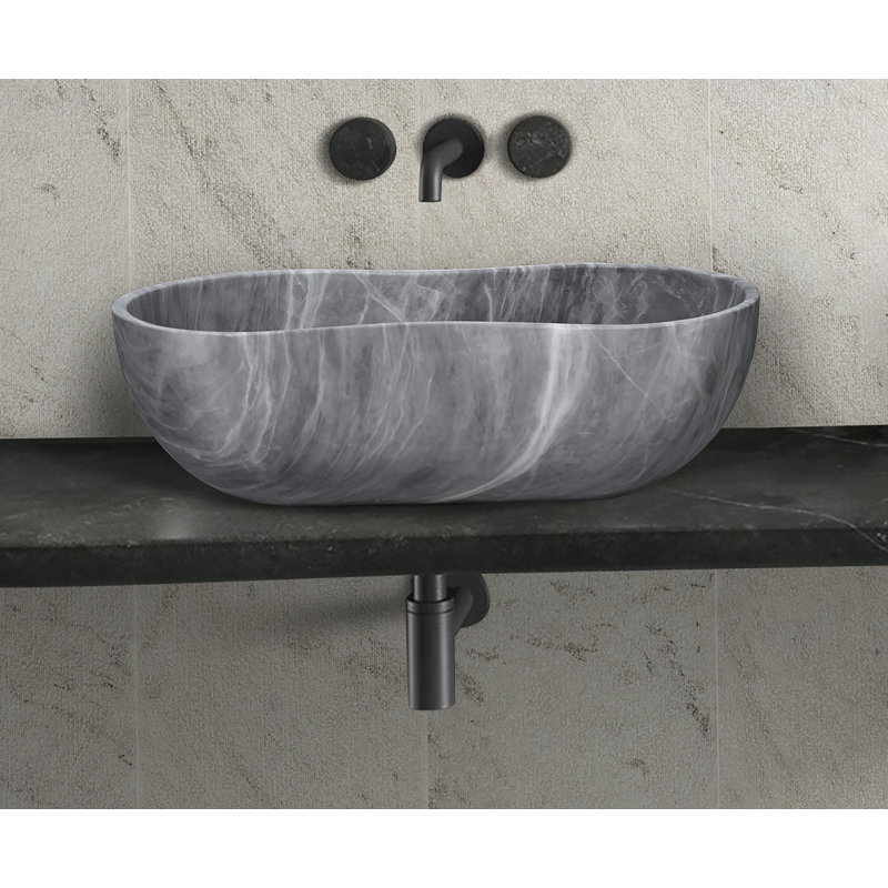Bathroom Vessel Sink With Pre-Drilled Drain Hole, Gray