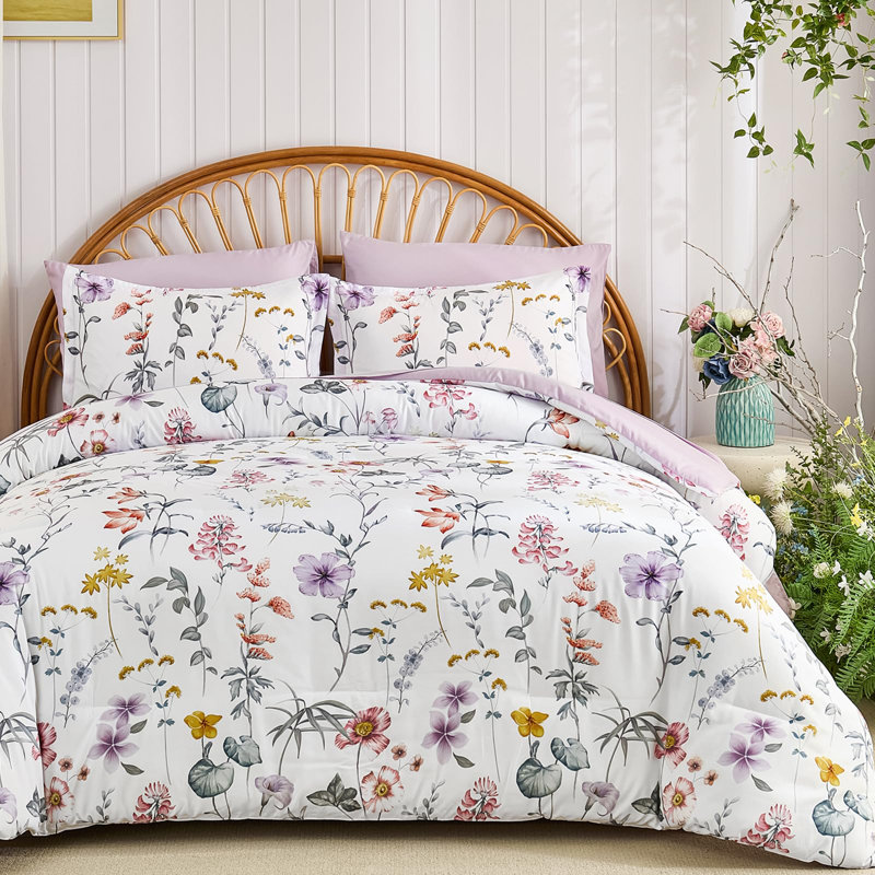 Ensemble de literie 7 pièces Botanical Floral, Floral blanc, King Comforter + 6 Additional Pieces