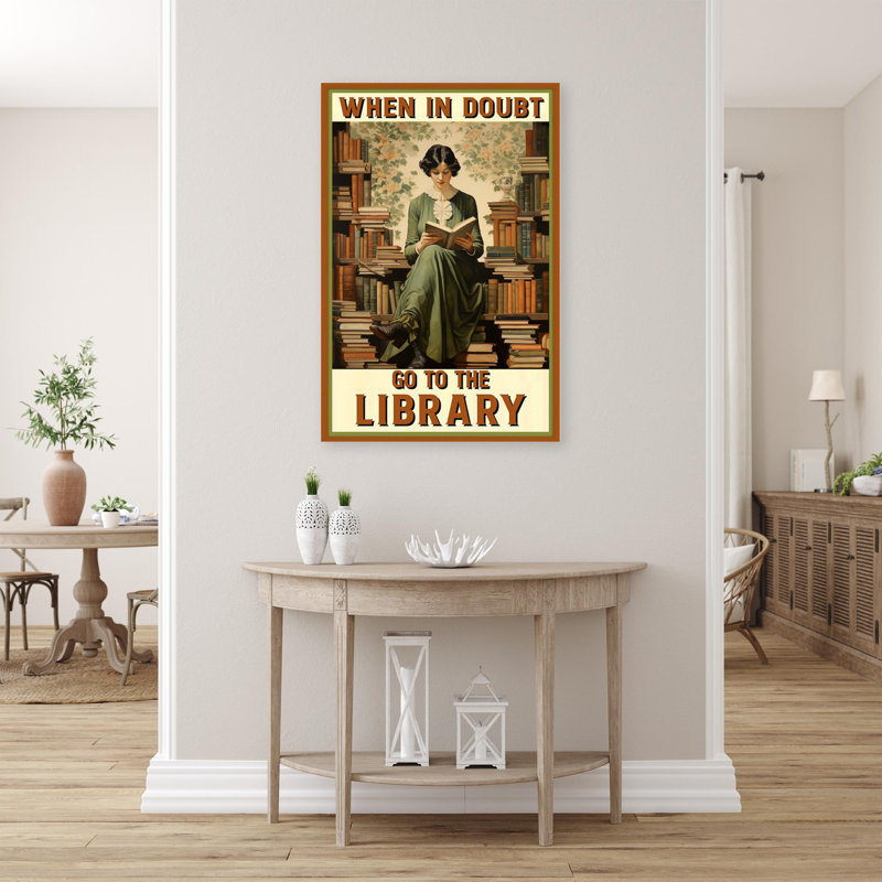 «When In Dououte Go To The Library», reproduction d'art graphique sur toile tendue, H 36 po x l 24 po x P 1,25 po