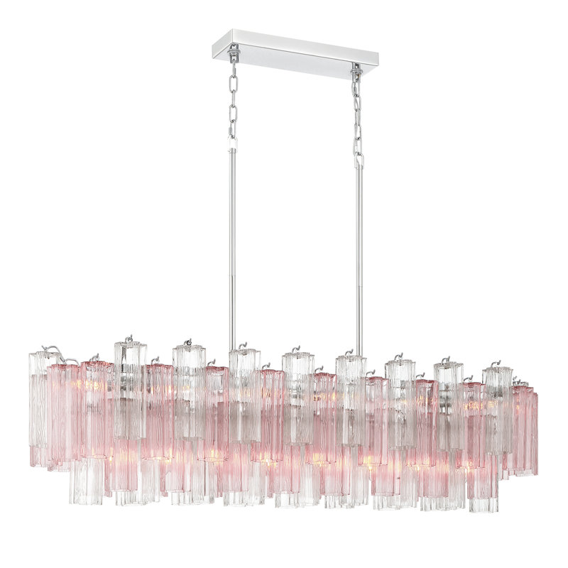 Mexborough 14 Light Polished Chrome Linear Chandelier, Pink/Chrome