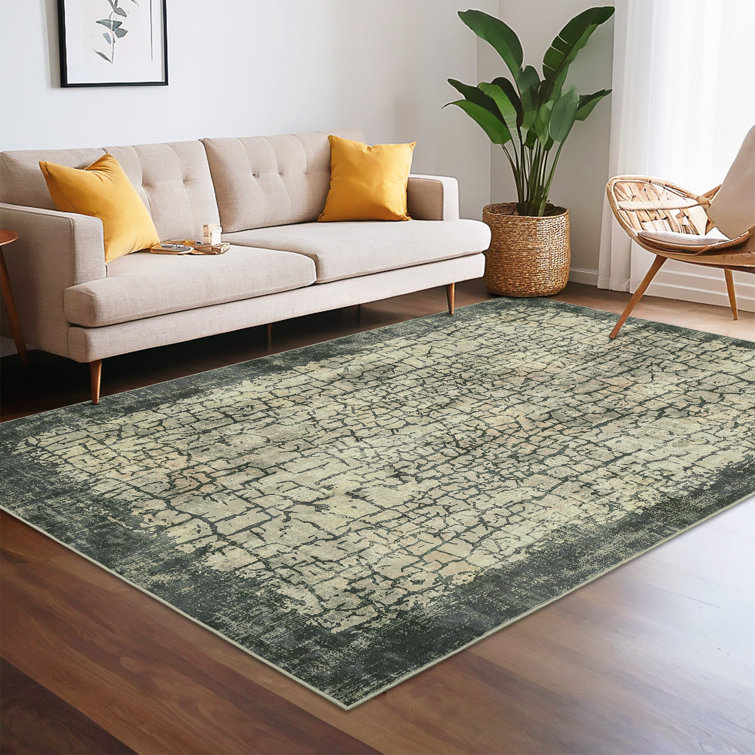 Washable Area Rug for Living Room Abstract Fading Design Vintage Rug Non Slip Throw Rugs Bedroom Rug