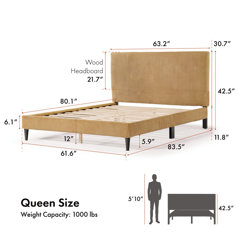 Upholstered Platform Bed, Yellow