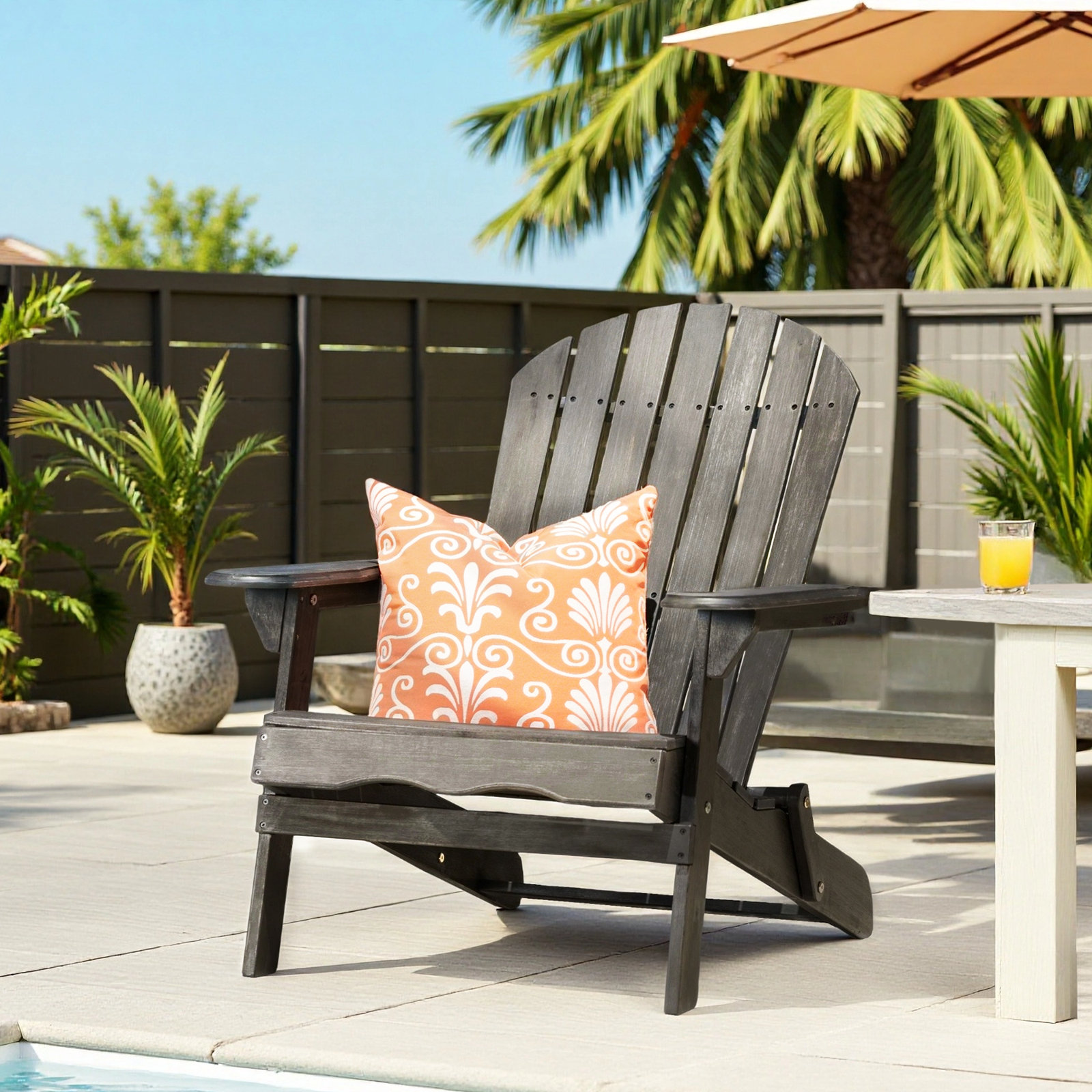 Woking Foldable Outdoor Adirondack Set, Dark Gray