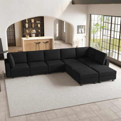 Canapé modulaire en velours réversible 9 pièces avec rangement Wylodene