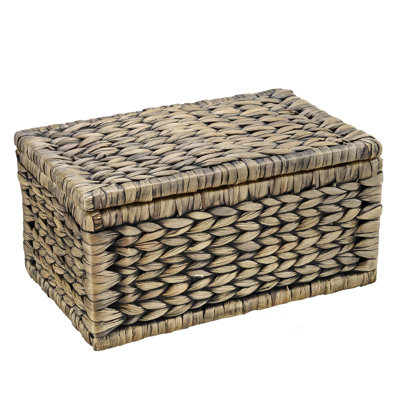 Brown Wash Handwoven Wicker Storage Box with Hinged Lid