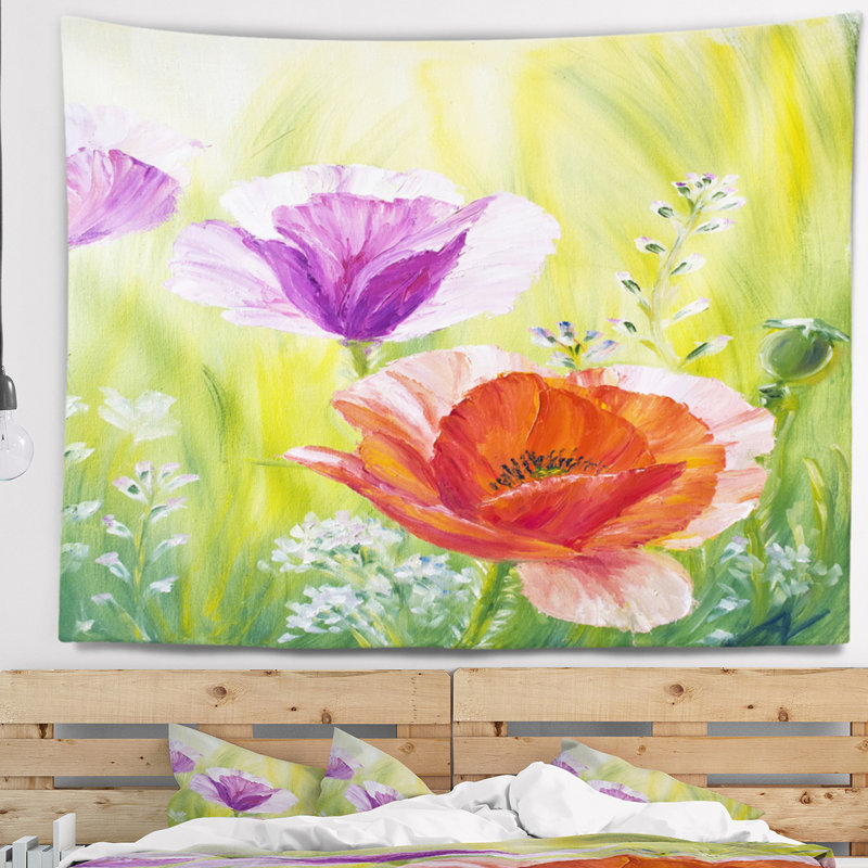 Coquelicots dans la tapisserie du matin Floral, H 50 po x l 60 po
