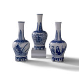Garden of blue round vases