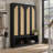 79" Farmhouse Hall Tree with Rattan Doors, Shoe Storage Bench, 6 Coat Hooks and Adjustable Shelves for Entryway-1688608364