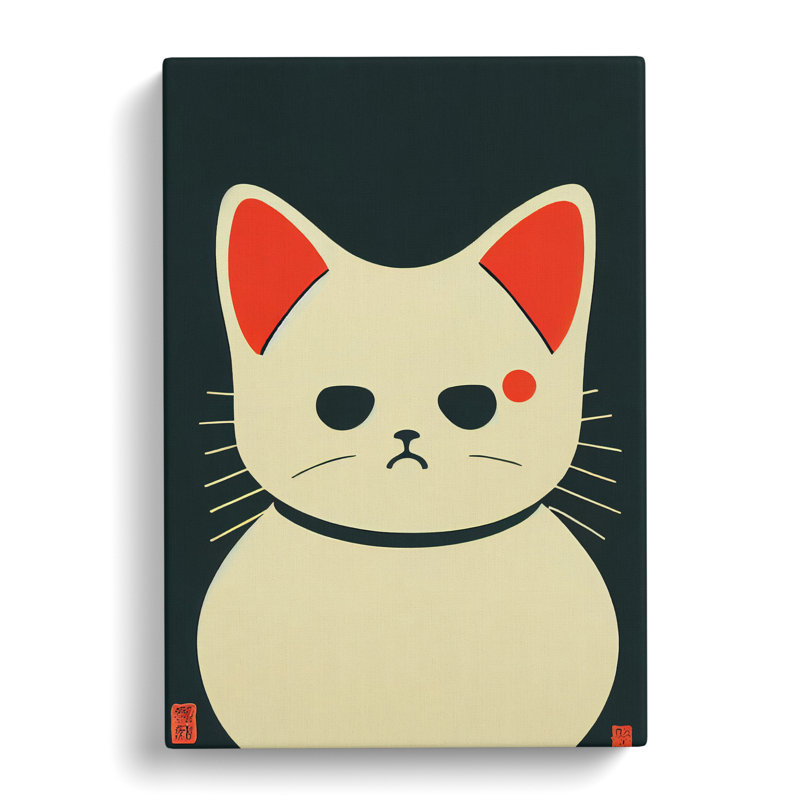 Maneki Neko Cat Minimalism - Wall Art, 50cm H x 35cm W x 3cm D, Wrapped Canvas
