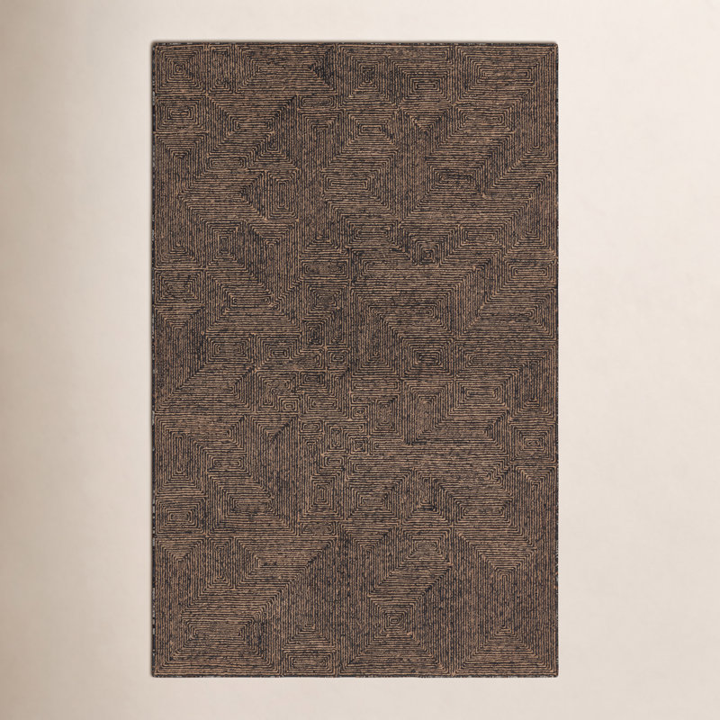 Abstract Area Rug in Tan/Black, Rectangle 10' x 14'