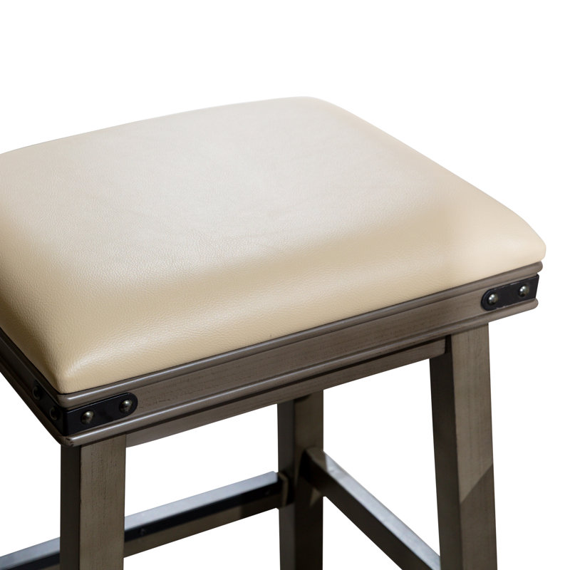 Bloomingdale 24" Counter Height Counter Stool with Bonded Leather Seat, French Gray Cushion/Gray Frame